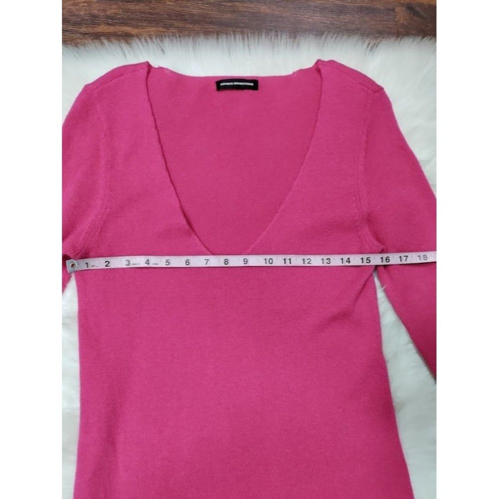 Express Design Studio Long Sleeve Ribbed Knit Mini Dress Hot Pink Women's M / S - Picture 8 of 14